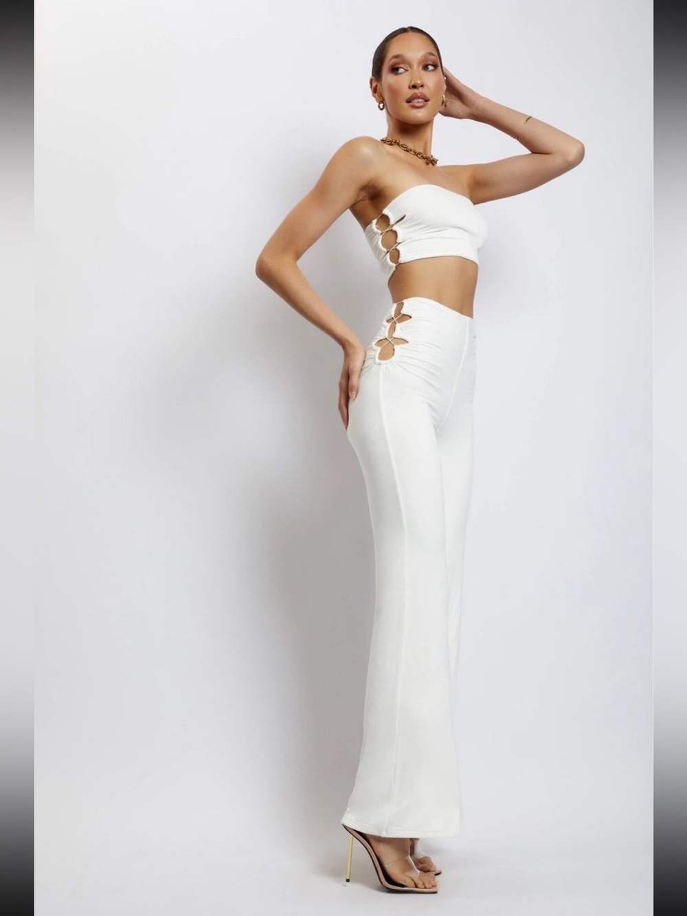 Meshki Women's White Top and Pant Set